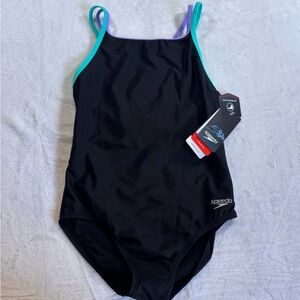 Speedo Black‎ One Piece with Purple and Blue Trim